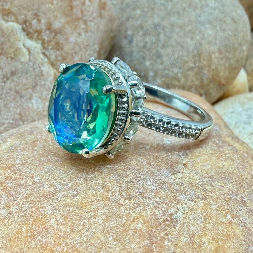 Peacock Quartz Triplet 7.90ctw Platinum Over 925 Sz 7 Ring - Picture 15 of 17